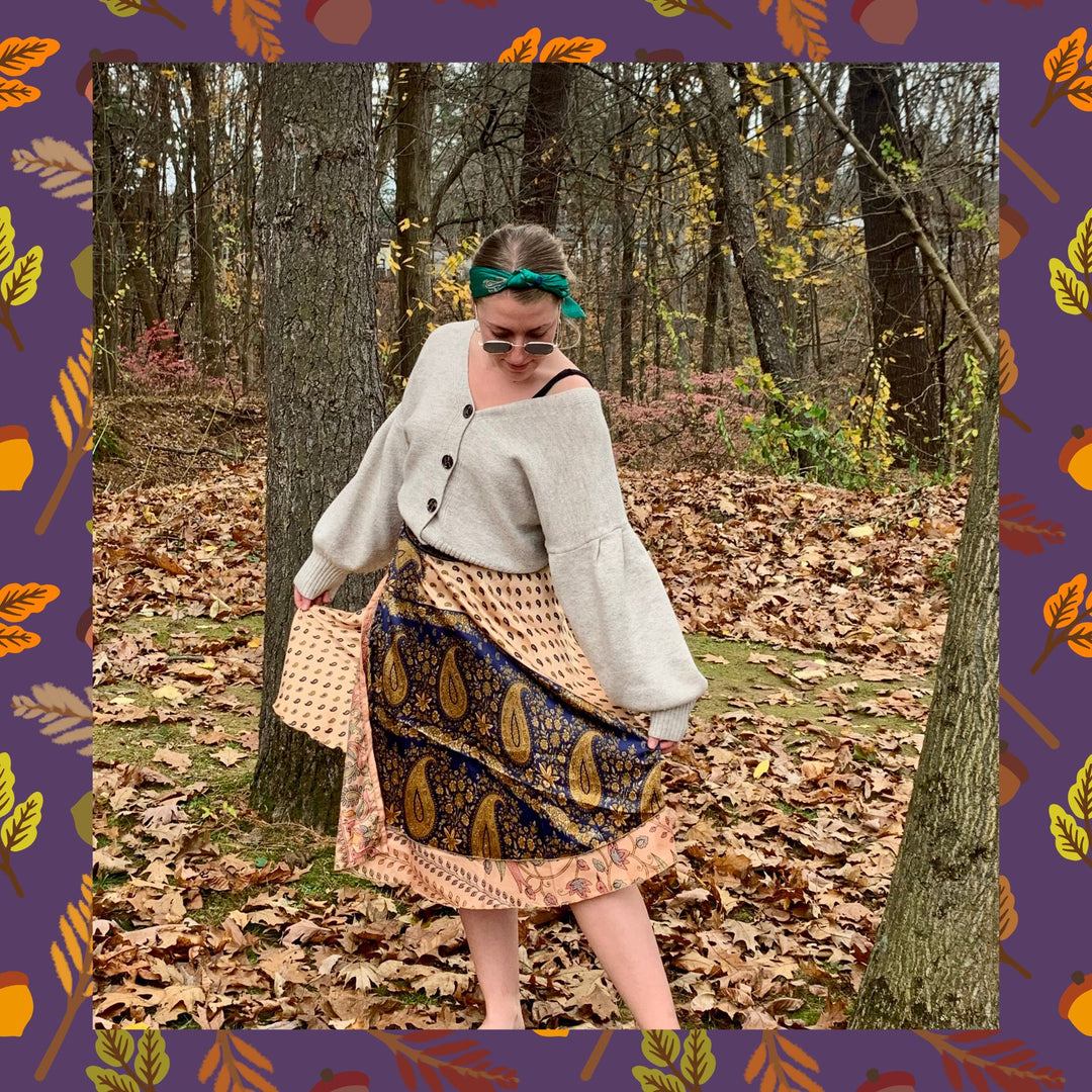 Darn Good Yarn: Special Edition Skirt: Harvest Hues The Original Sari Wrap Skirt, Clothing and Accessories