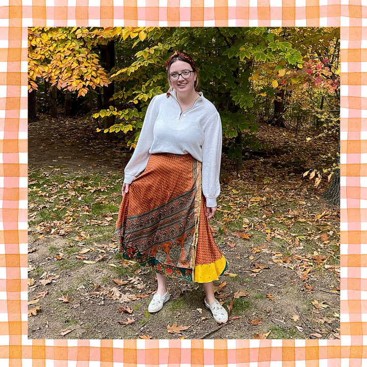 Darn Good Yarn: Special Edition Skirt: Harvest Hues The Original Sari Wrap Skirt, Clothing and Accessories