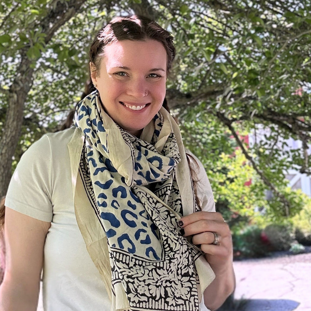 Darn Good Yarn: Wild Indigo Bloom – Hand Block Print Cotton Scarf, Oversized Boho Wrap & Lightweight Sarong, Clothing and Accessories