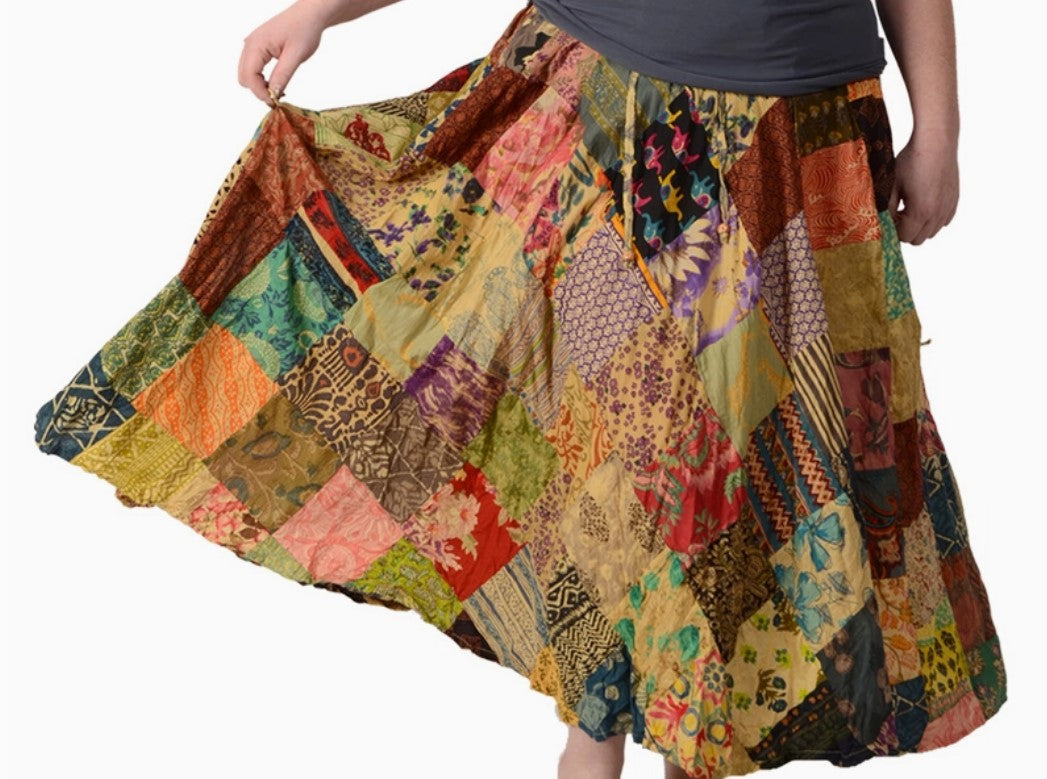 Darn Good Yarn: Cotton Patchwork Skirts with finger loops & buttons for skirt hikes, Clothing and Accessories
