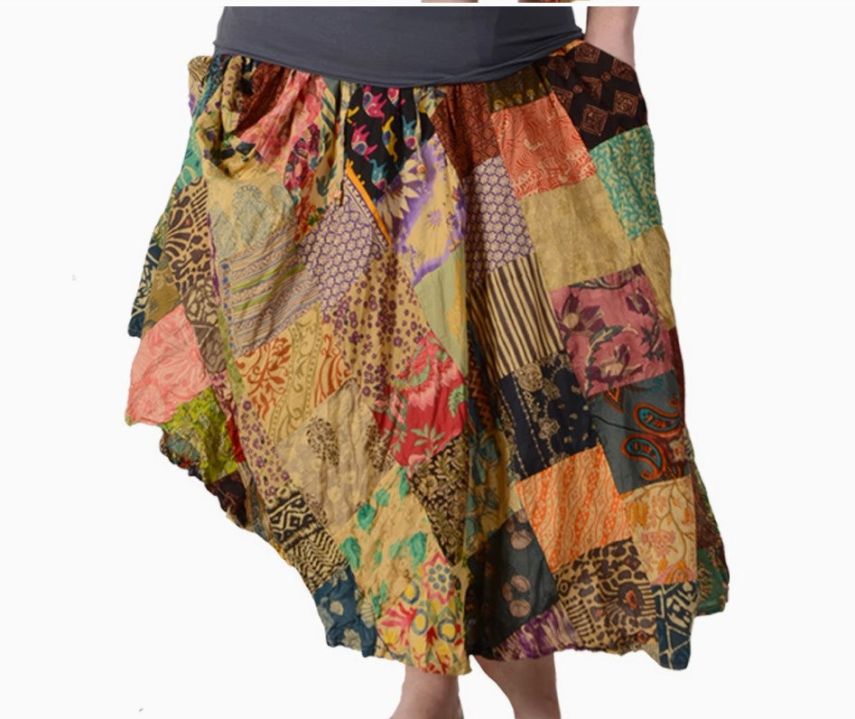Darn Good Yarn: Cotton Patchwork Skirts with finger loops & buttons for skirt hikes, Clothing and Accessories