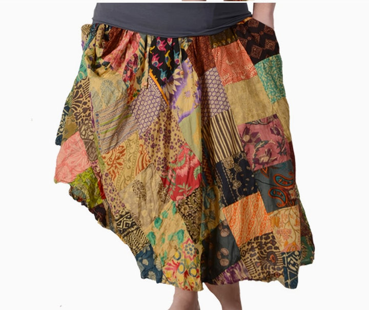 Darn Good Yarn: Cotton Patchwork Skirts with finger loops & buttons for skirt hikes, Clothing and Accessories