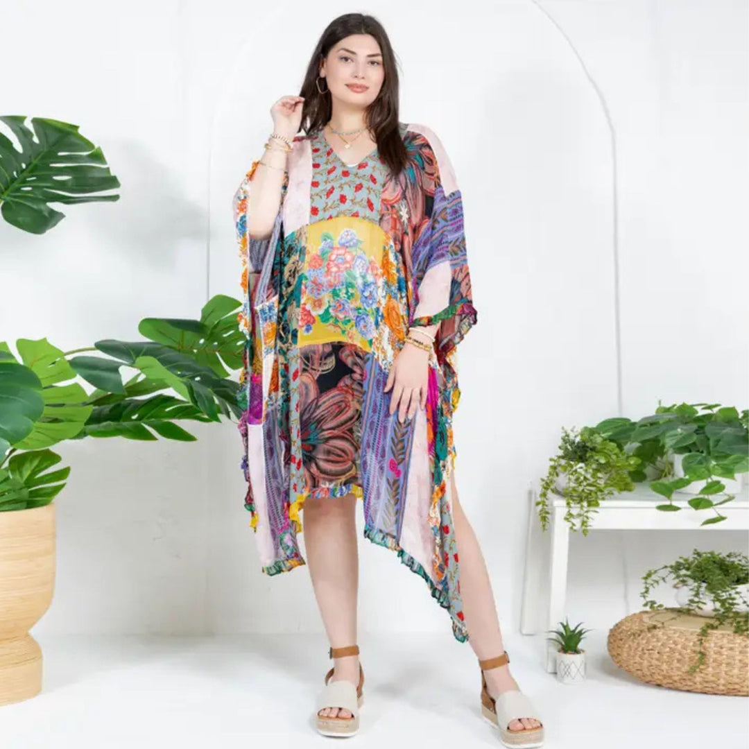 Darn Good Yarn: Woodstock Dreams Limited Edition Bohemian Embroidered Color Block Shrug, Clothing and Accessories