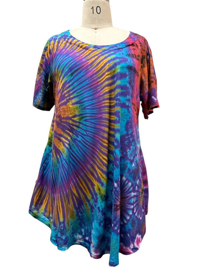 Tie-Dye Rayon Tunic Top – Boho Side-Pocket Blouse, One Size