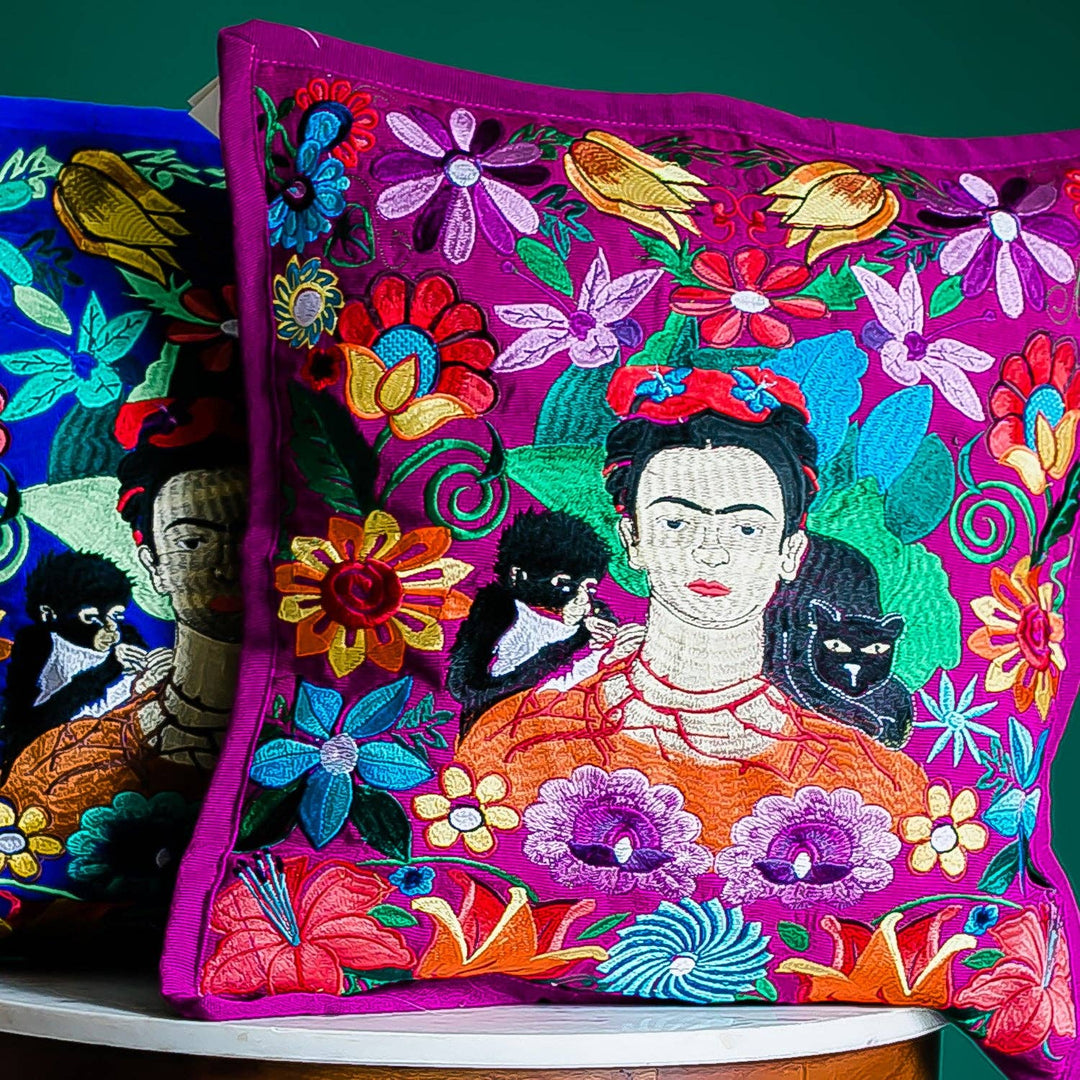 Frida Kahlo Embroidered Pillowcase – Fair Trade Dia de los Muertos Decor