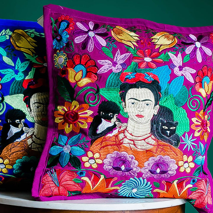 Frida Kahlo Embroidered Pillowcase – Fair Trade Dia de los Muertos Decor