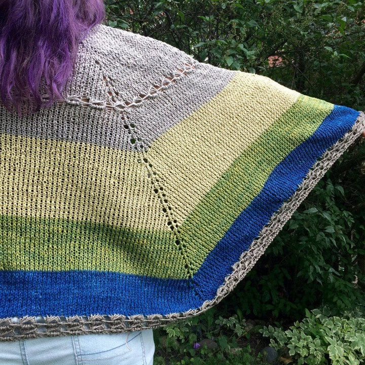 woman wearing a Herbal Sunrise Shawl outdoors