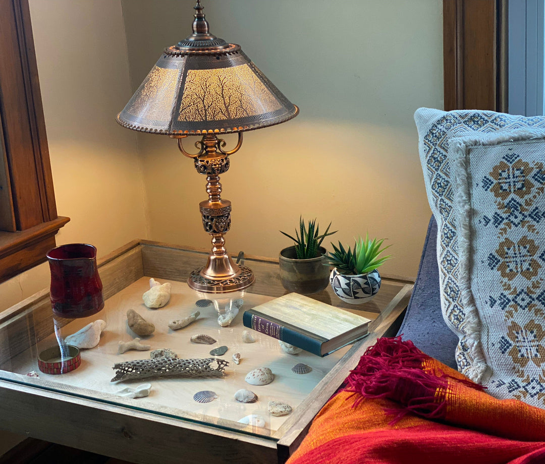 Darn Good Yarn: Rustic Display Table with removable glass top - 100% Made in the USA, 