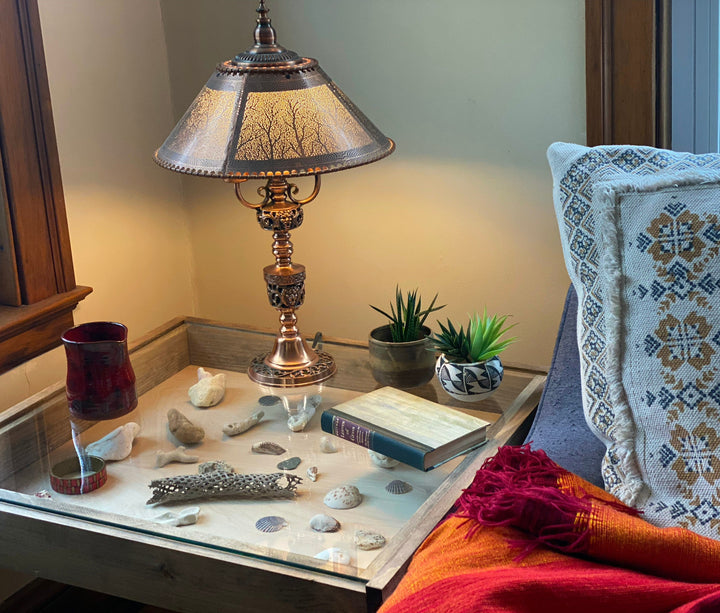 Darn Good Yarn: Rustic Display Table with removable glass top - 100% Made in the USA, 