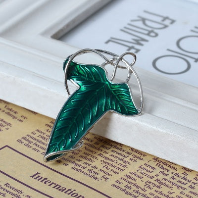 Darn Good Yarn: Elven Leaf Brooch Pendant – Green Enamel & Silver Tone 2 Pack, Jewelry