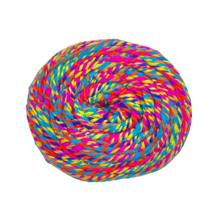 Dragon's tail (pink, yellow, blue, purple, orange marled) plied reclaimed silk yarn