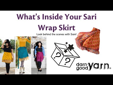 Video highlighting reclaimed sari silk wrap skirts. Reveals adjustable styles and techniques, highlighting distinct sari silk patterns on each layer for an organic, eco-friendly design