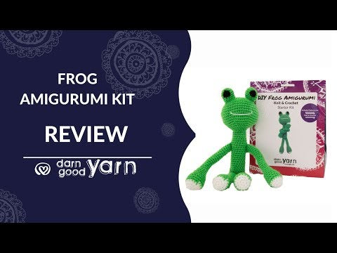 Video explaining a Beginner-Friendly Crochet or Knit Amigurumi Kit for a stuffed amigurumi frog.