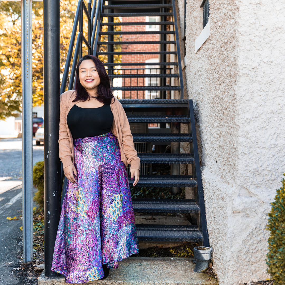 Darn Good Yarn: Peacock Floral Printed Wrap Skirt, Clothing and Accessories