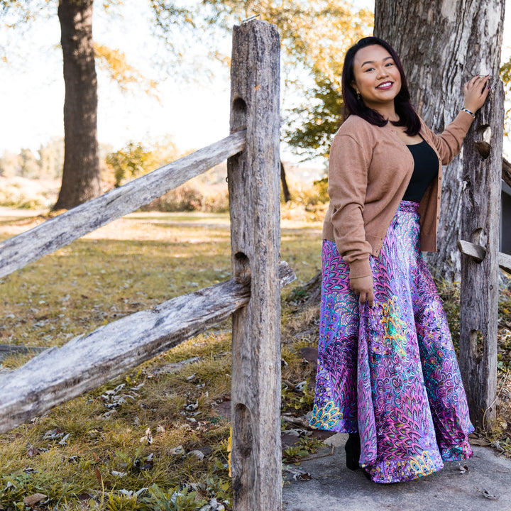 Darn Good Yarn: Peacock Floral Printed Wrap Skirt, Clothing and Accessories