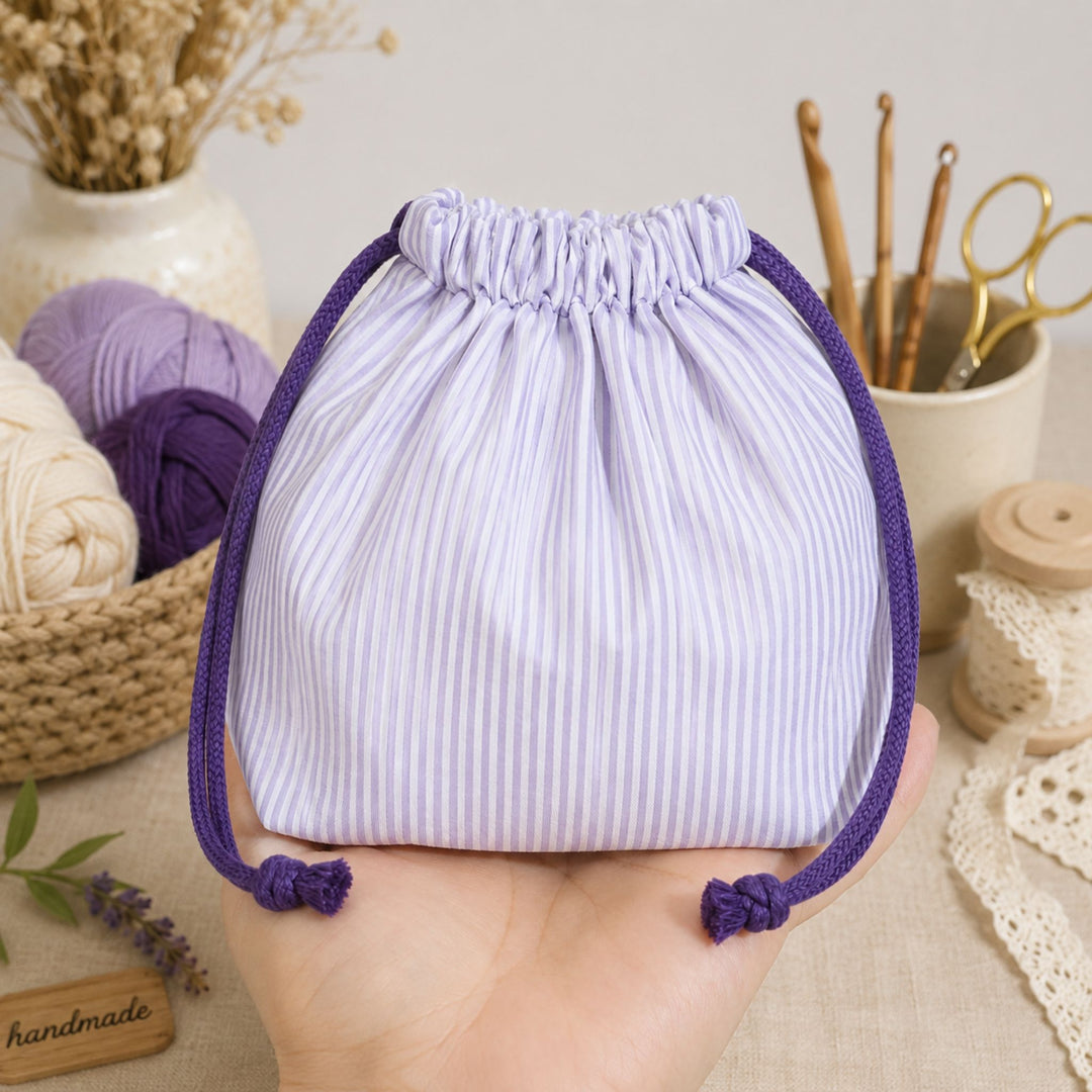 Purple Stripe Organic Cotton Muslin Drawstring Pouch