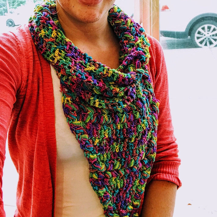 women wearing a rainbow cowl