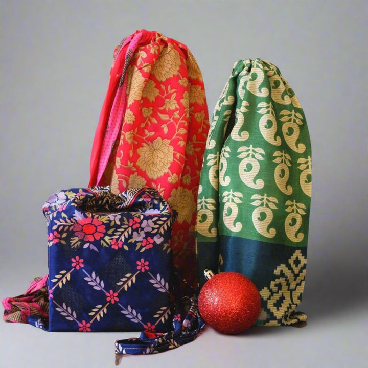 Sari Drawstring Gift Bags 6-Pack - Darn Good Yarn