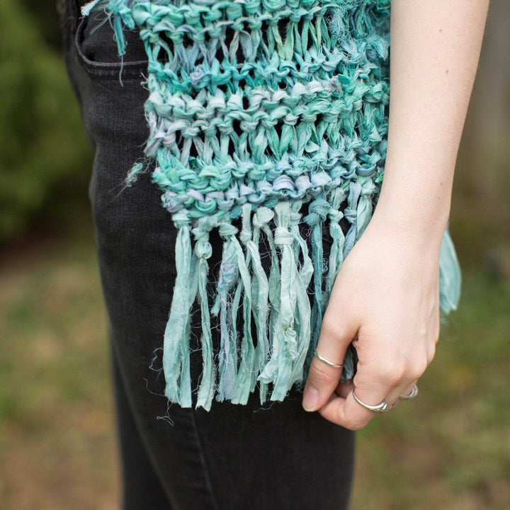 woman wearing a Silk Hippie Fringe outdoors