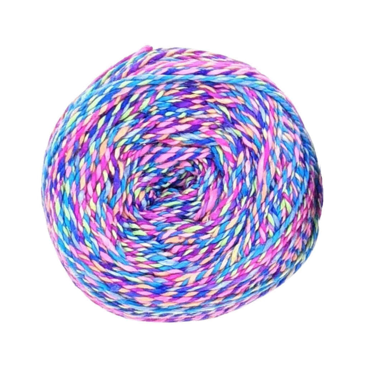 2 ply recycled silk yarn pink, blue, green, and purple