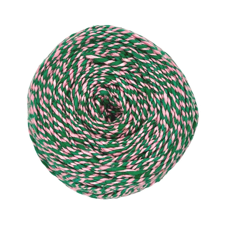 2 ply recycled silk yarn green and pink