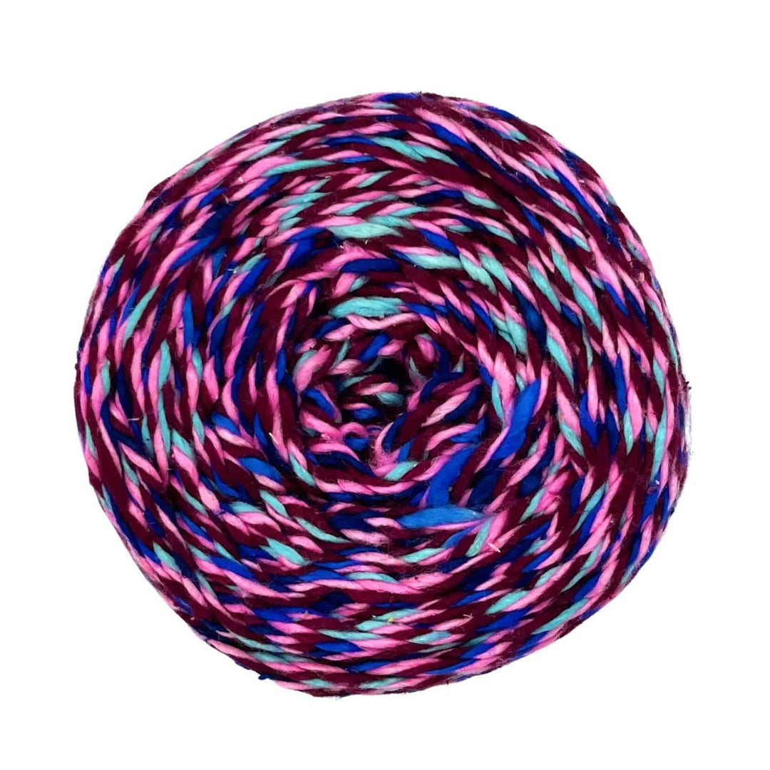 A colorful rolled weight yarn.
