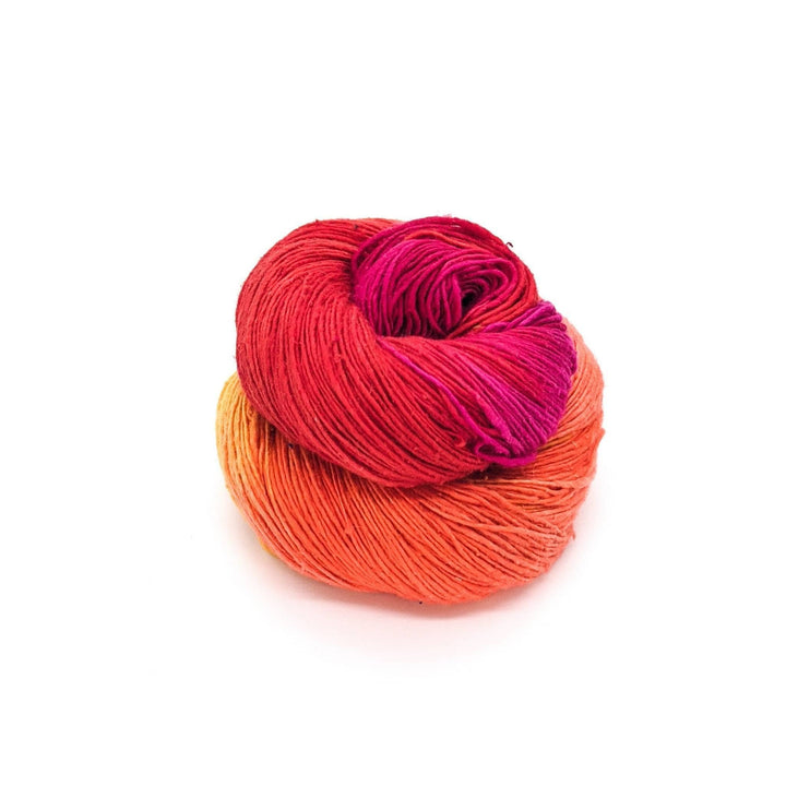 Lace weight 100 recycled silk yarn color surge.