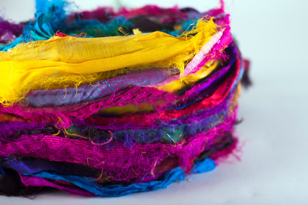Darn Good Yarn: Recycled Sari Silk Multicolored Ribbon Yarn "Tibet Jewels", Yarn