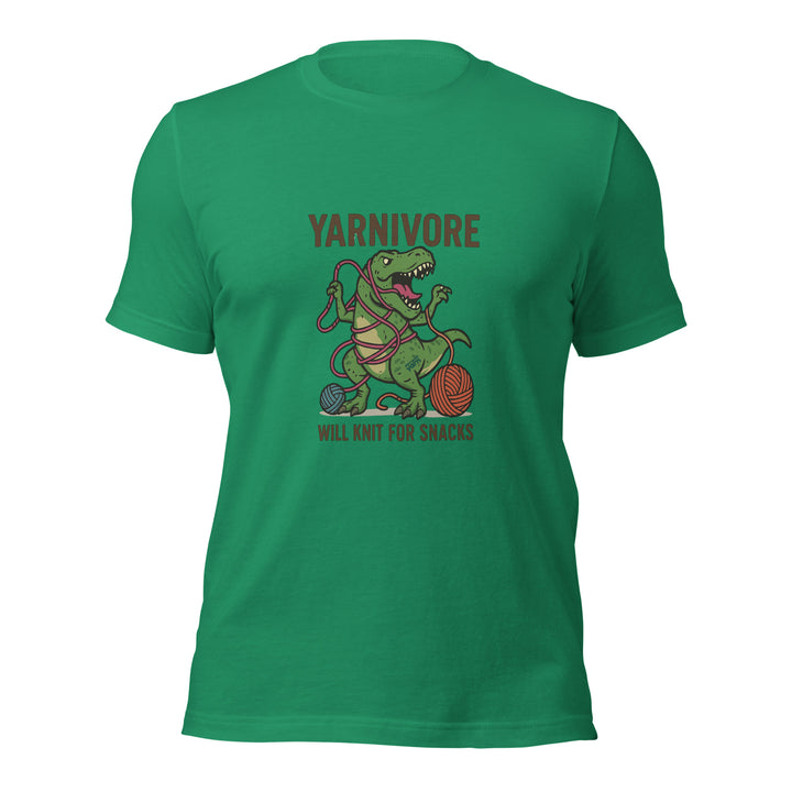 Darn Good Yarn: 🦖 Yarnivore Tee – Will Knit for Snacks- Unisex t-shirt, 