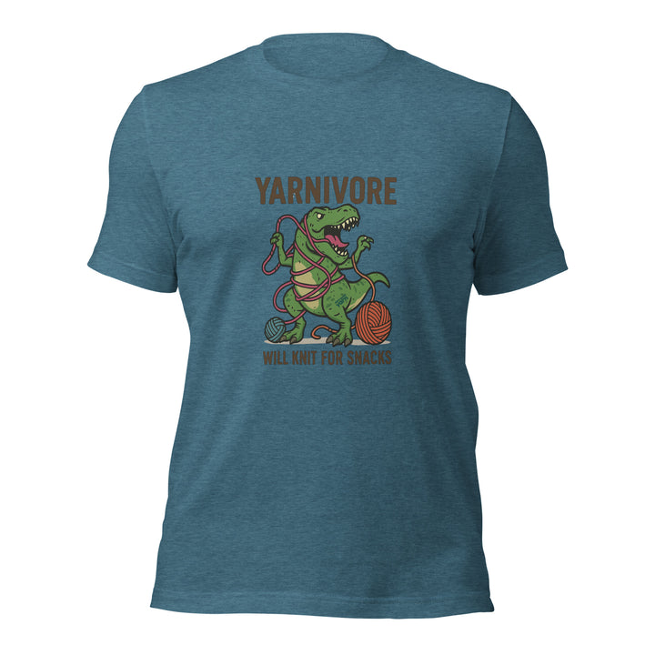 Darn Good Yarn: 🦖 Yarnivore Tee – Will Knit for Snacks- Unisex t-shirt, 