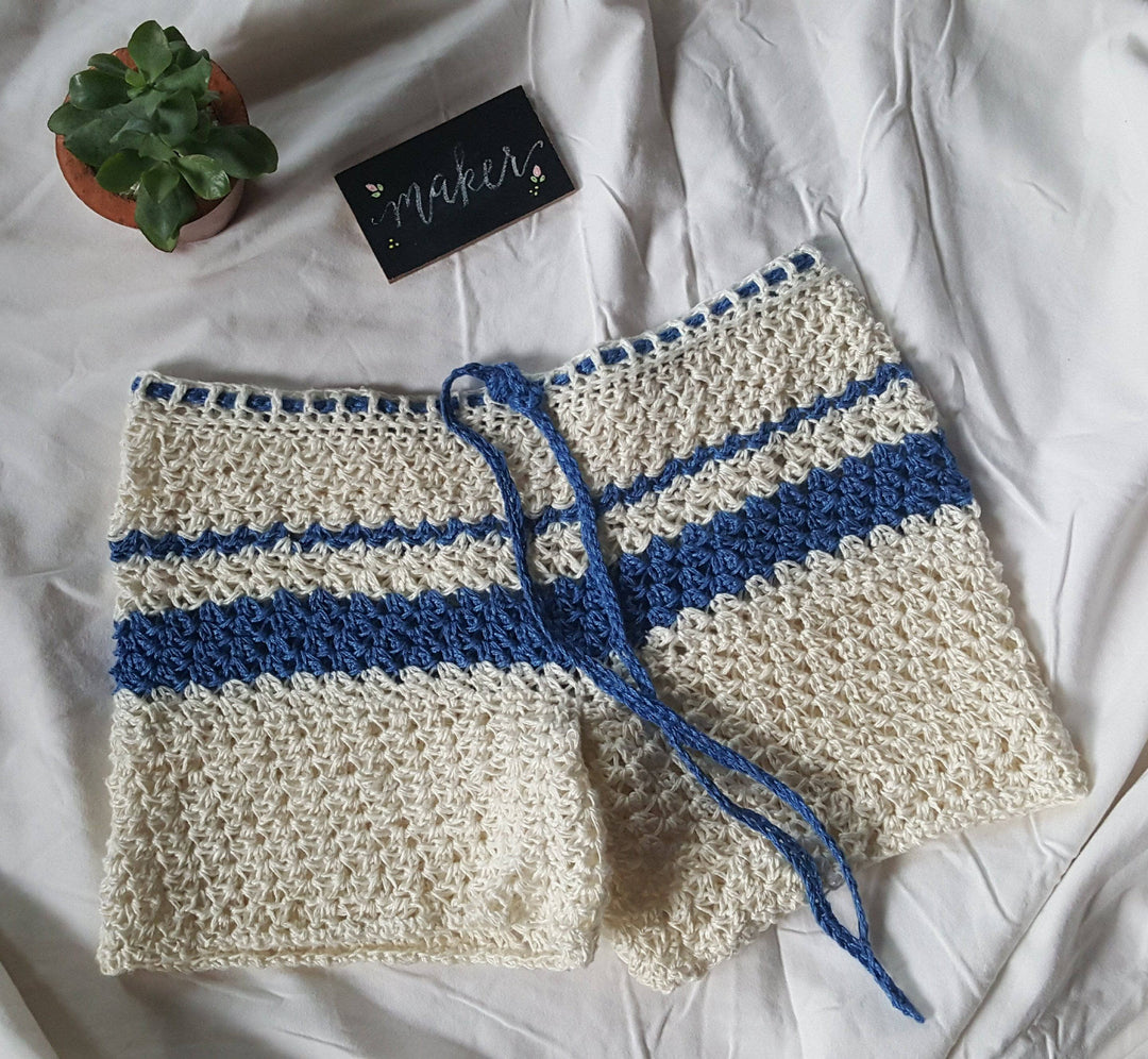 crochet shorts on a white background