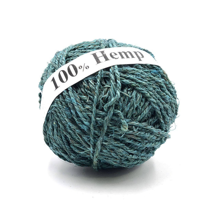 Yarn ball of 3-ply Hemp in Sweet Teal on a white background