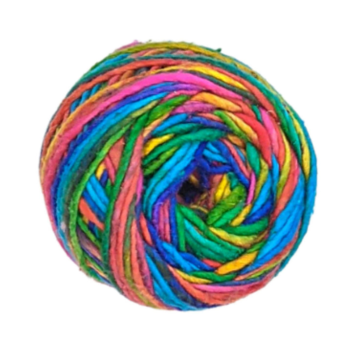 rainbow worsted weight yarn made from recycled silk
