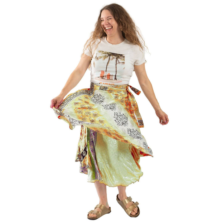Boho Reclaimed Sari Wrap Skirt