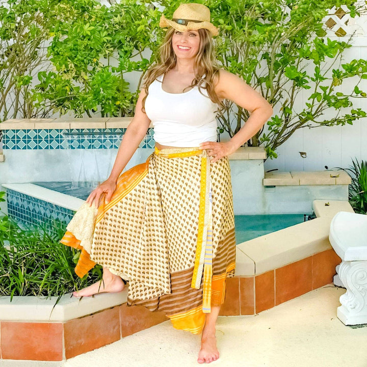 Boho Reclaimed Sari Wrap Skirt - Darn Good Yarn
