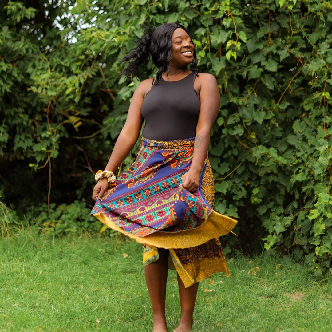 The Original Boho Reclaimed Sari Wrap Skirt - Darn Good Yarn
