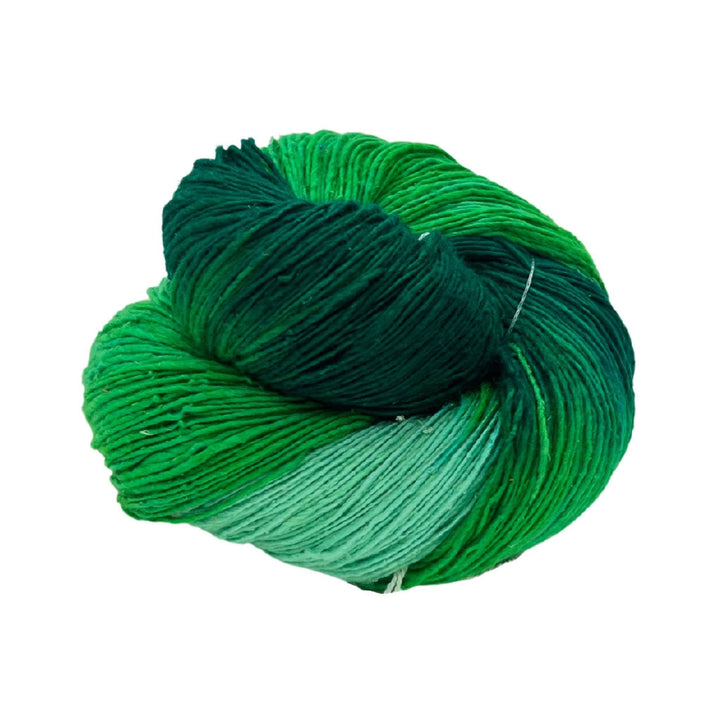 Ombre sport weight single ply recycled silk yarn green