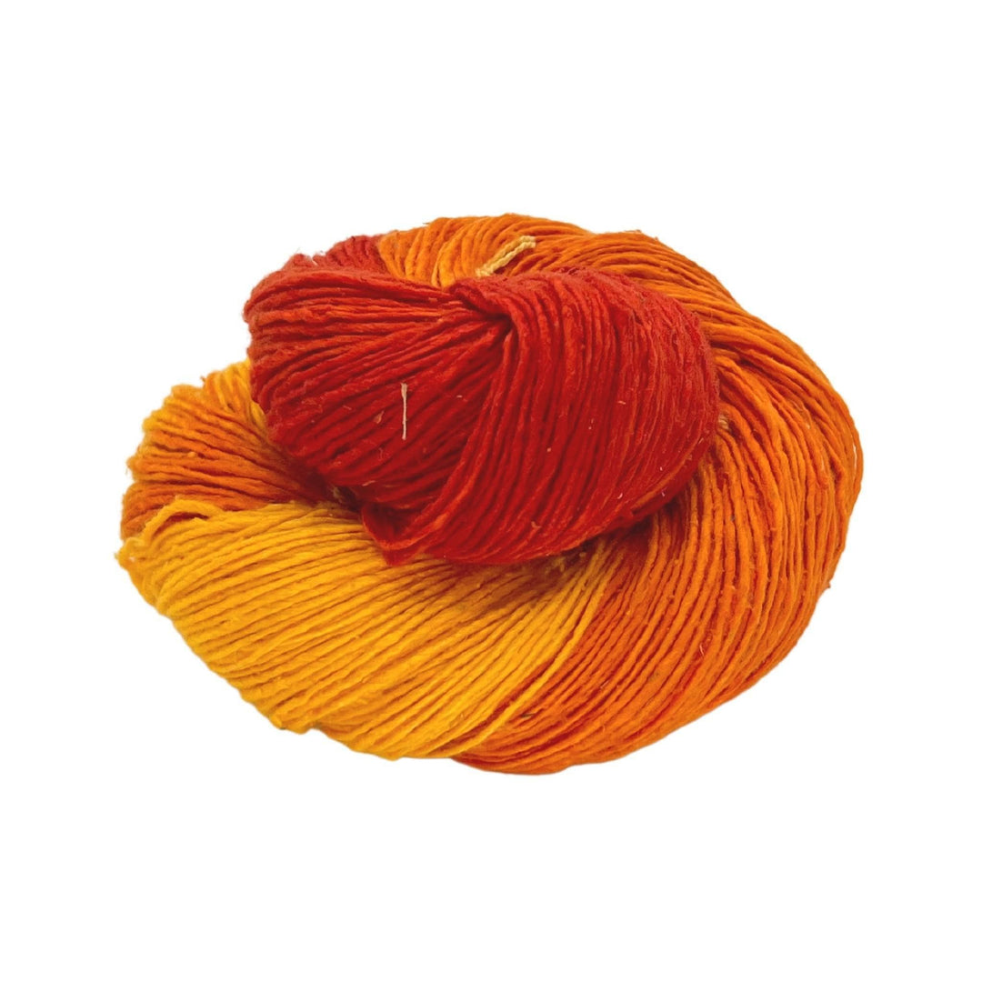 Ombre sport weight single ply recycled silk yarn orange