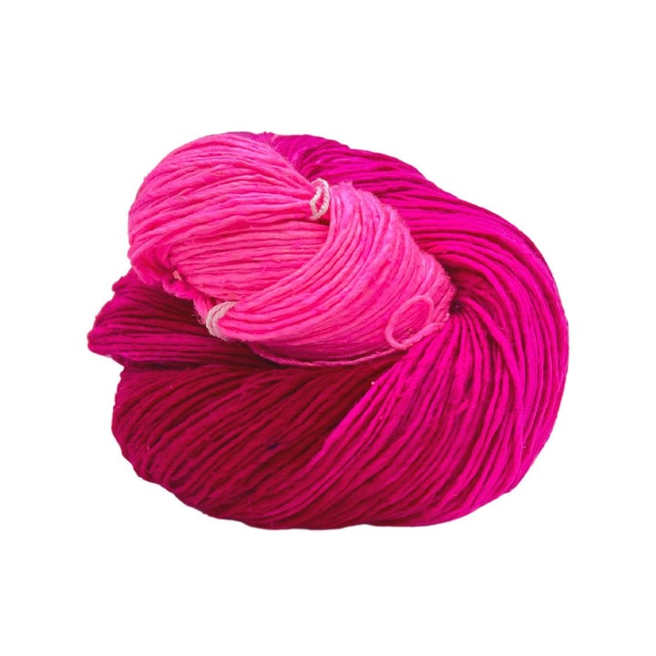 Ombre sport weight single ply recycled silk yarn pink