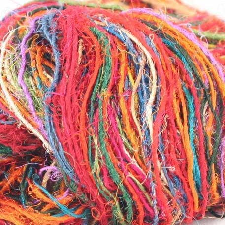 Close up of multicolored yarn on a white background
