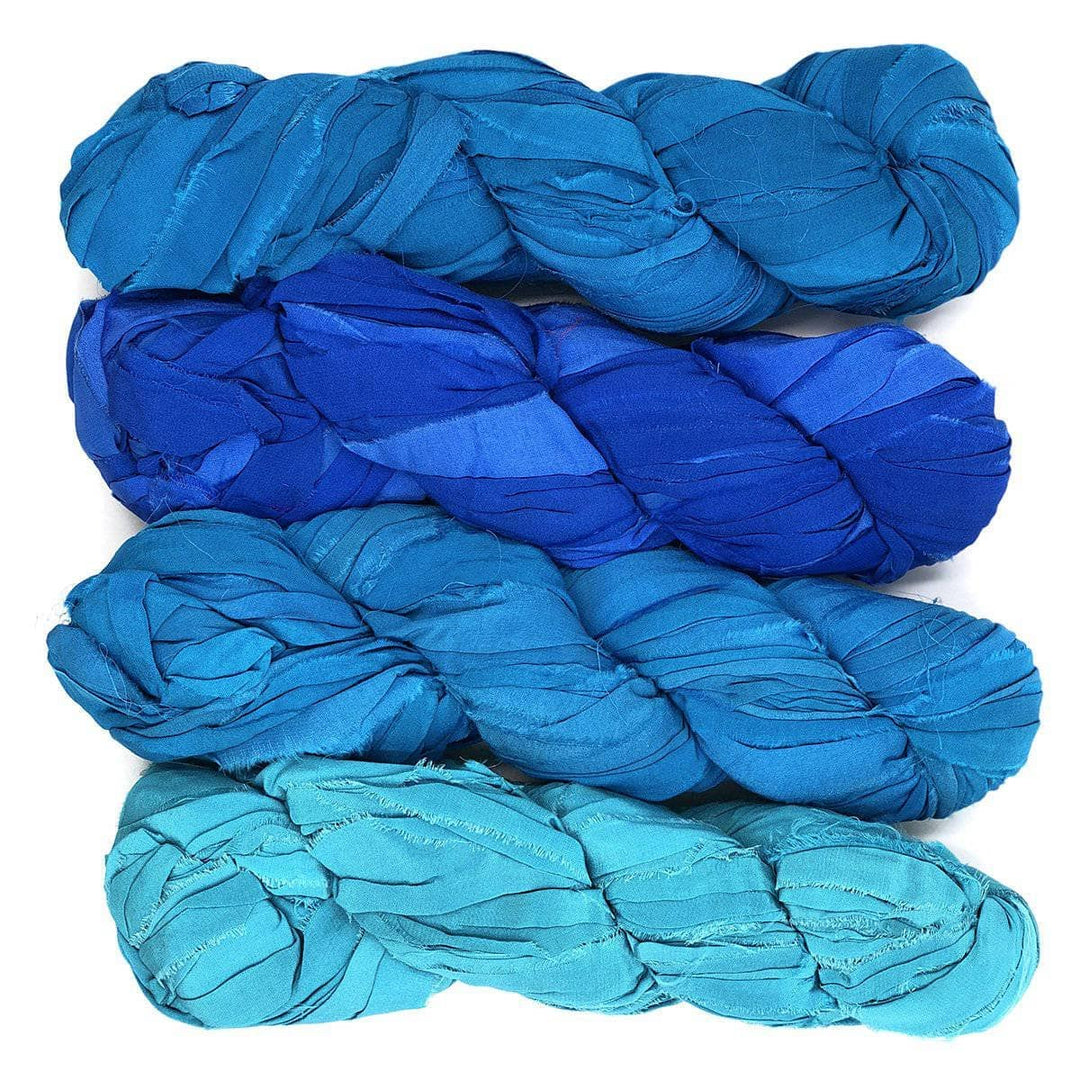 Chiffon ribbon ombre pack in Ocean Waves (blues) on a white background