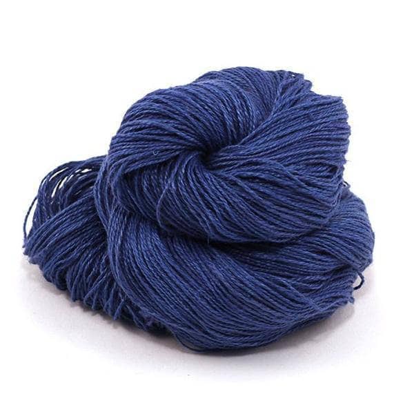 Sport weight linen 2-ply yarn ball in Cadet Blue on a white background