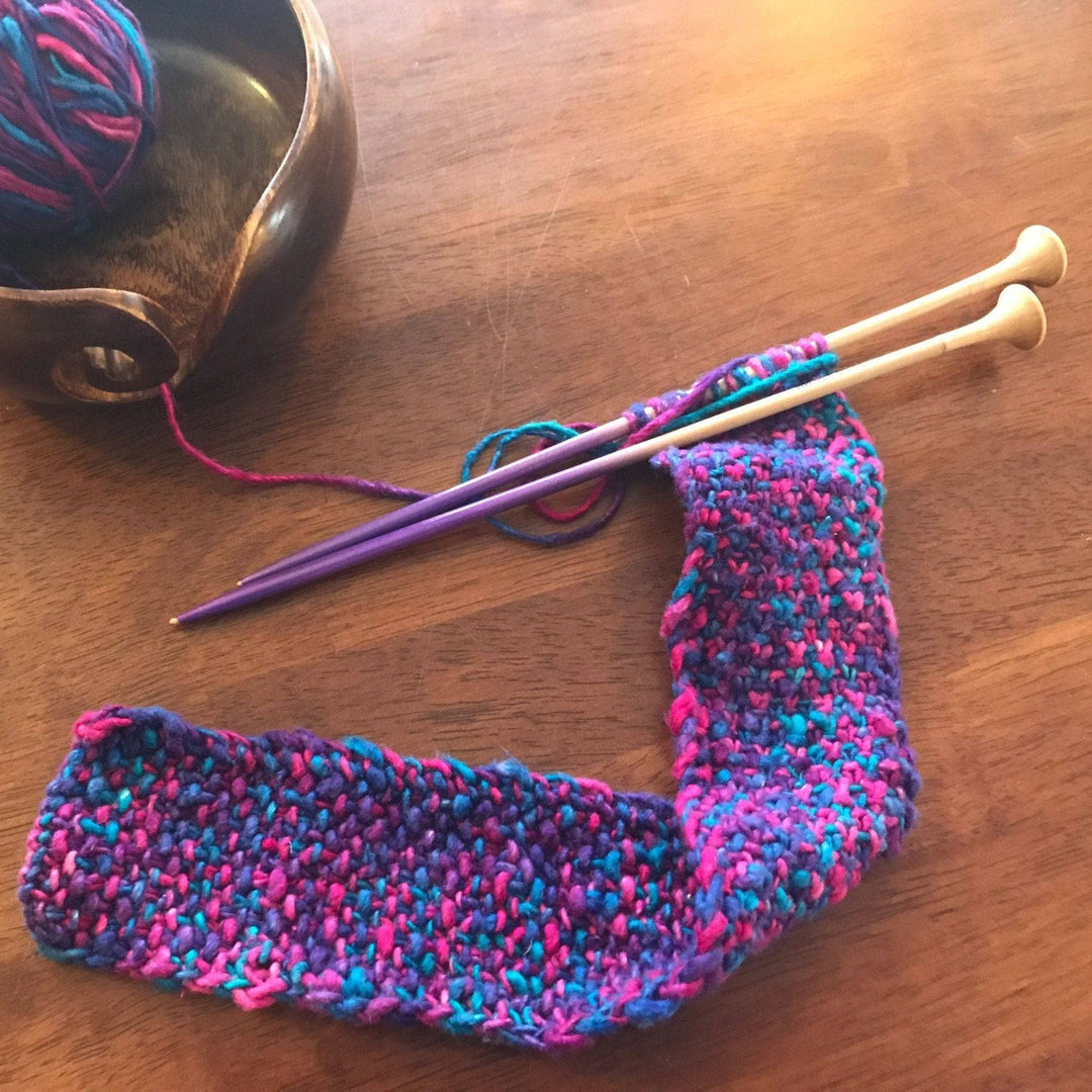 In progress photo of delicious headband kit in front of a wood background. 
