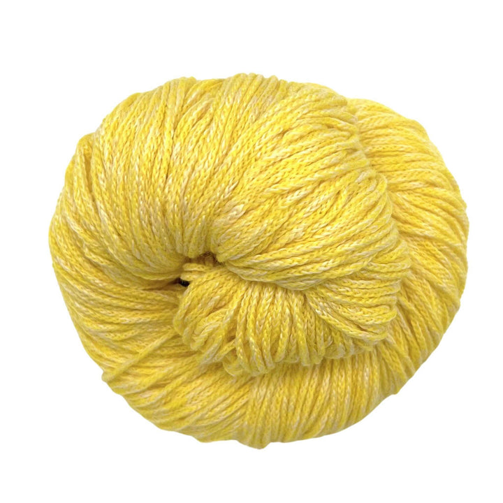 Bright yellow yarn on white background