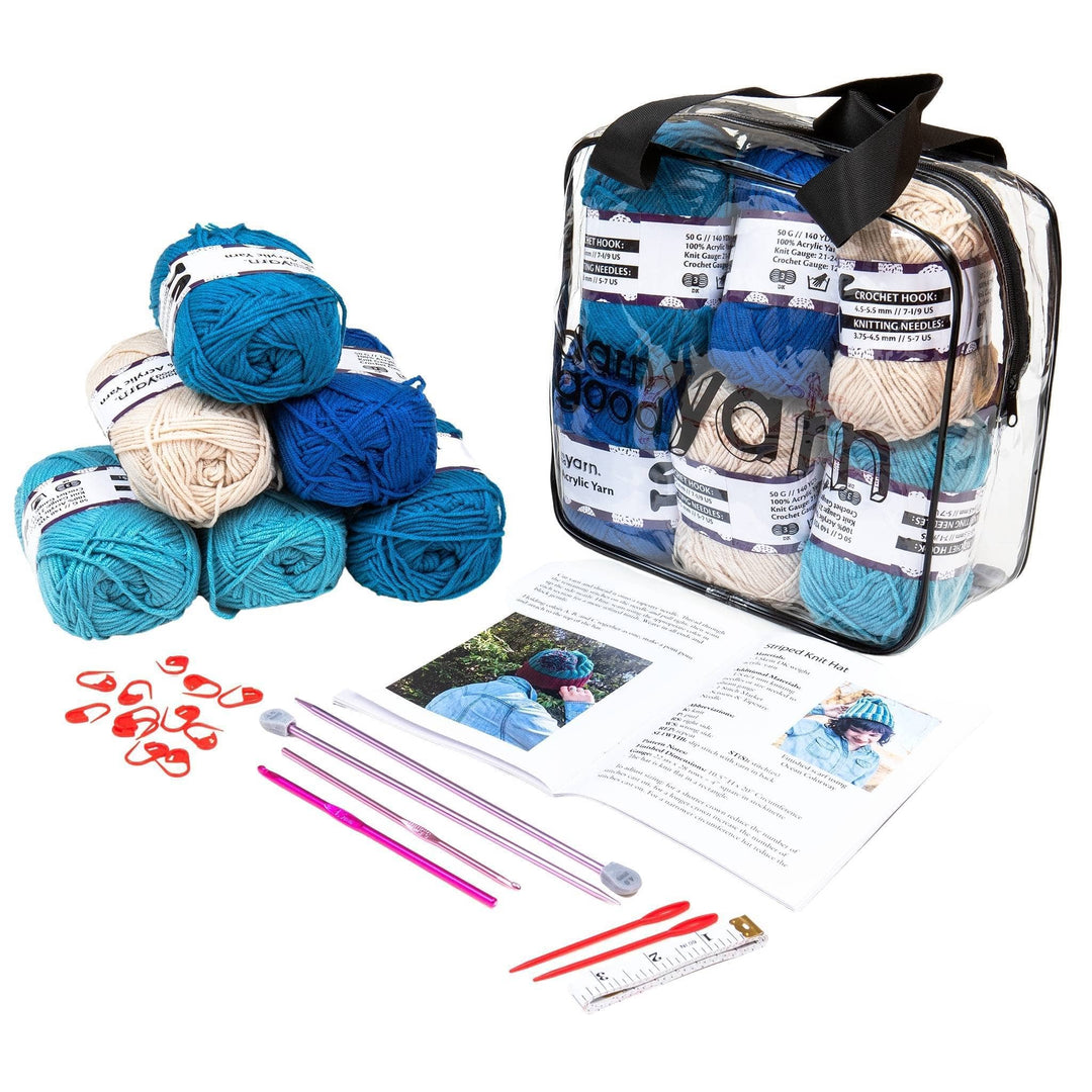 Aeelike Beginner Crochet Kit with Yarn, Crocheting Kit with Eyes and  Stuffing, Crochet Set and Storage Bag for Beginners, Blue Ocean