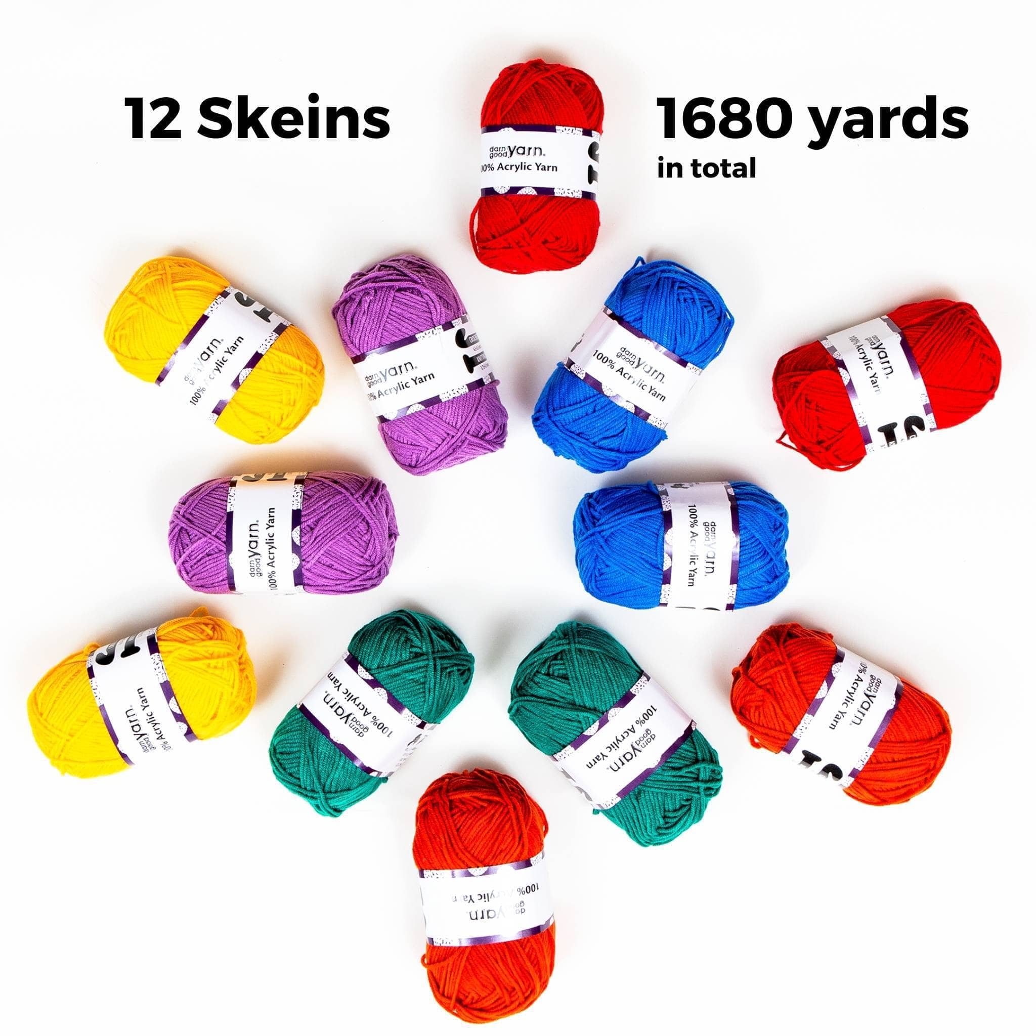 LoDrid Knitting Starter Kit with 12(50g) Basic Colors Yarn & 2 Crochet  Hooks, Portable Knitting Tote Bag with Yarn Set Tools for Beginners, 9  E-Books