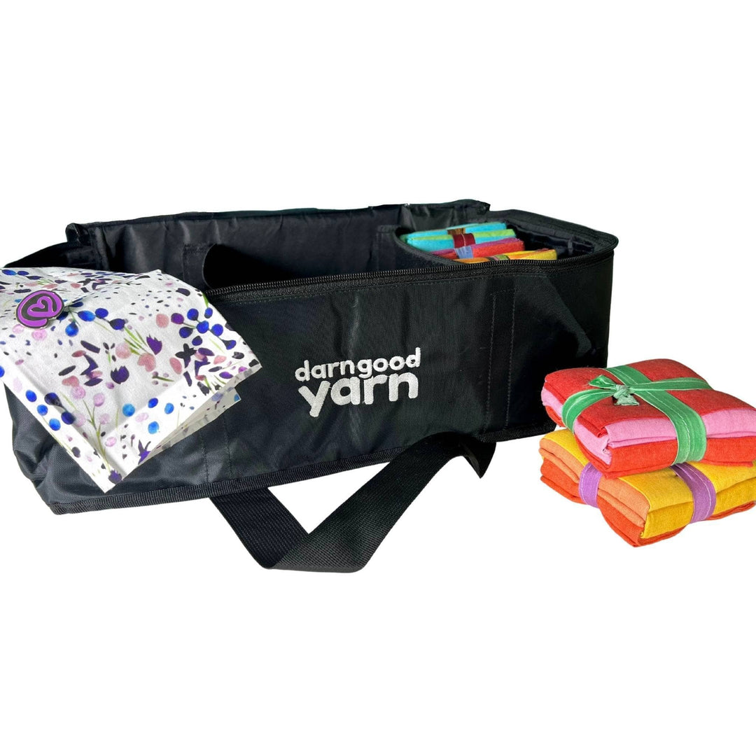 Storage bag for fabric or crafts, sturdy with fabric included.