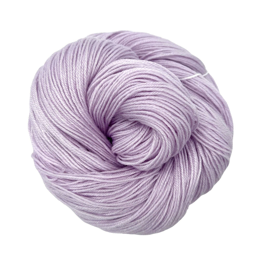 Lavender yarn on white background
