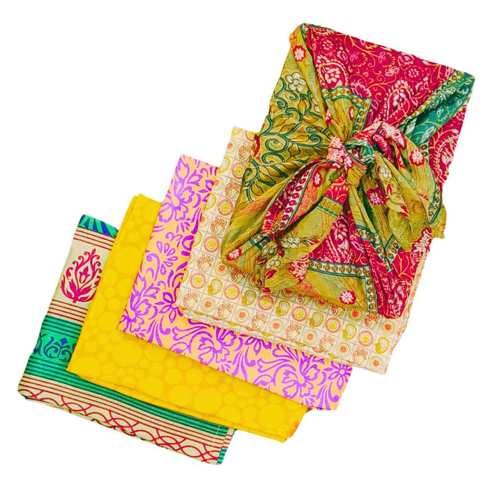 Reusable Sari Silk Furoshiki Scarf used as sustainable gift wrapping