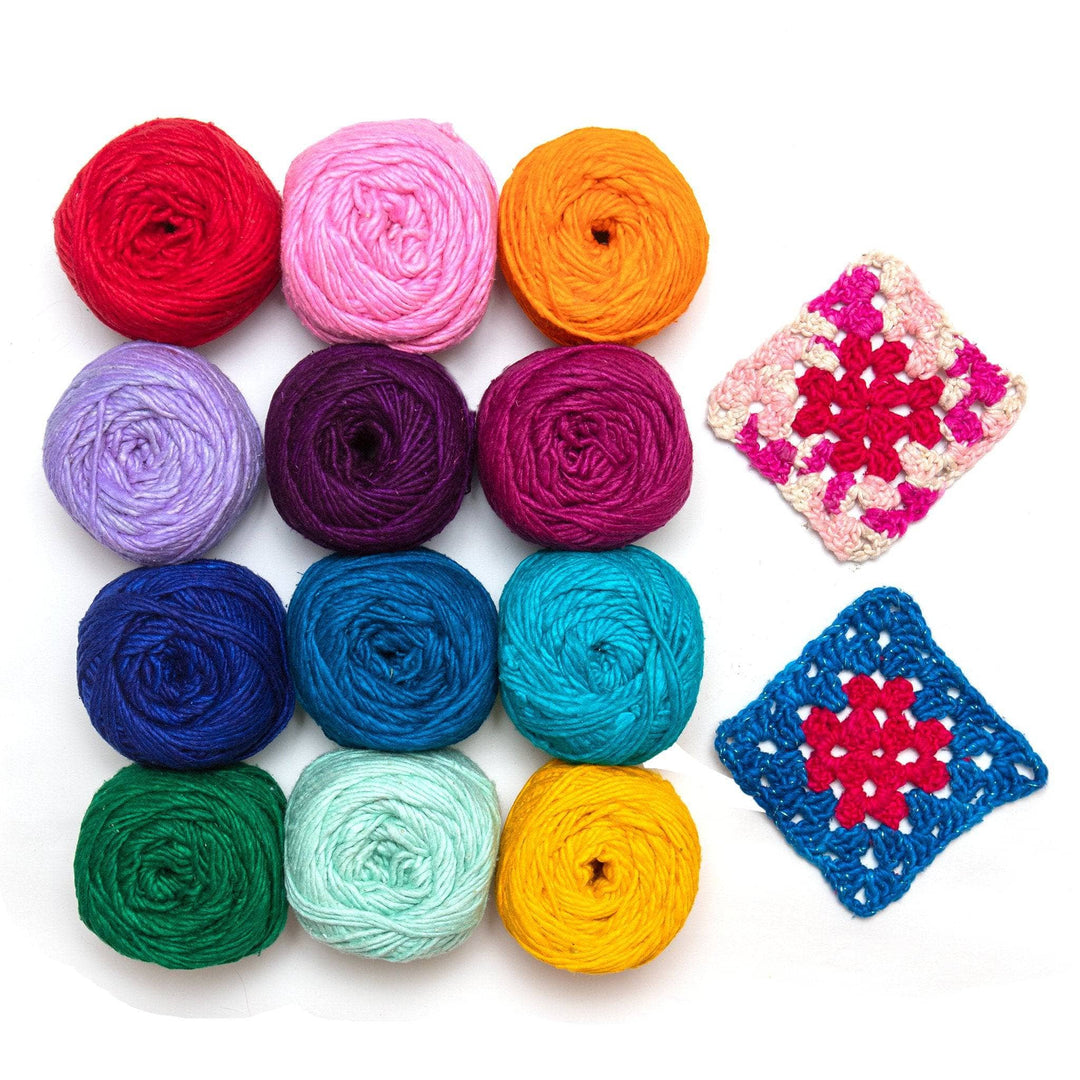 Kit crochet écharpe granny square coton Happiness Wooladdicts